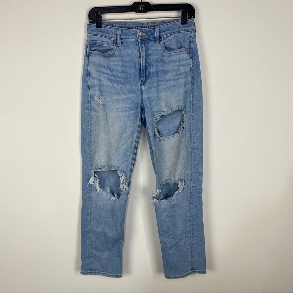 American Eagle Mom Straight Jean Distressed Ripped Denim Jeans Summer